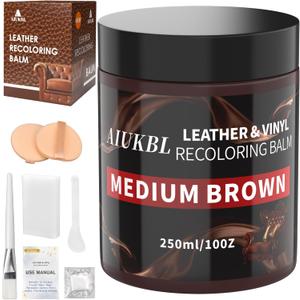 Leather Recoloring Balm, Leather Color Restorer, Leather Restorer for Couches, Leather Scratch Remover, Leather Scratch Repair, Leather Repair Kit for Furniture, Leather Dye (Medium Brown)