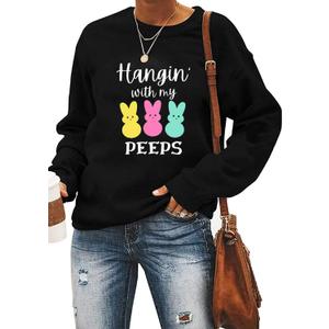 Ykomow Happy Easter Sweatshirt Women Long Sleeve Cute Bunny Rabbit Graphic Tees Pullover (M)