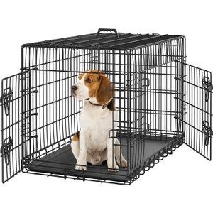Yaheetech 36 inch Double Door Dog Crate w/Divider for Puppy, Collapsible Metal Dog Kennel with Removable Tray, Portable Travel Cage, Black