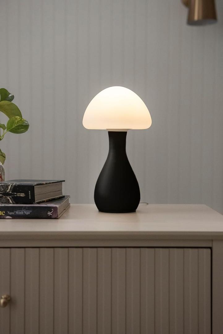 Mushroom Table Lamp - Durable for kids/adult bedroom Night Light, Modern Nightstand Table Lamp for reading with 10 Adjustable Light Temperatures, Bedside Lamp for Unique, Aesthetic Home Decor (Black)
