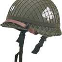 WW2 US Army M1 Helmet, WW2 Gear, WW2 Uniform, WW2 Helmet Metal Steel Shell Replica with Net/Canvas Chin Strap/Cat Eye Band DIY Painting
