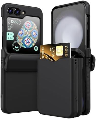 Asuwish Phone Case for Samsung Galaxy Z Flip 6 5G 2024 Wallet Cover with Bulid in Card Slot Full Body Hinge Protective Heavy Duty Shockproof Cell Accessories ZFlip6 Z6 G Flip6 6Z Women Men Black