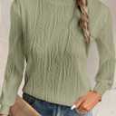 EVALESS Womens Tops Trendy Dressy Casual Long Sleeve Crewneck Basic T Shirts Solid Loose Textured Blouses Outfits (Green, XXL)