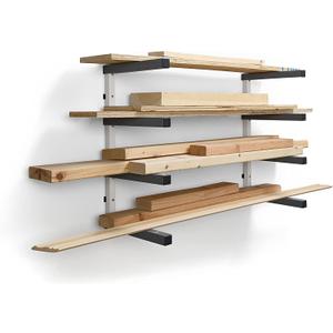 BORA Wood Organizer and Lumber Storage Metal Rack with 4-level Wall Mount - Indoor and Outdoor Use, White & Gray - PBR-0420