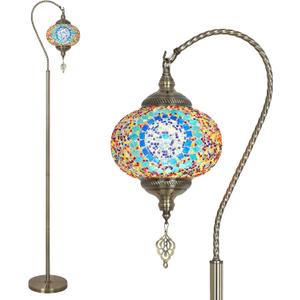 Turkish Floor Lamp, Modern Moroccan Lamps for Living Room with Handmade Mosaic Glass Shade, Vintage Floor Lamp Tall Pole Lamp, Bronze Tiffany Standing Lamps for Bedroom Corner Light