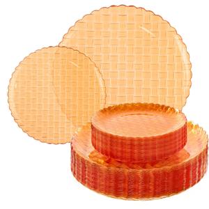 Festiva 60PCS Clear Orange Plastic Plates - Heavy Duty Weave Pattern Fancy Disposable Plates -serve for 30 guests Include 30PCS 10" & 30PCS 7" Plates for Birthday & Easter Party (Orange)
