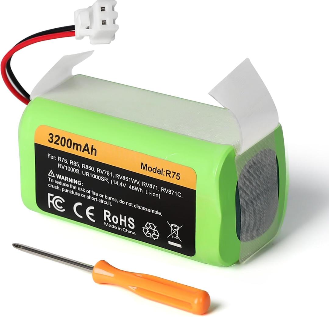 Replacement RVBAT850 Battery (3200mAh, 2-Prong Connector) Compatible with Shark Ion R75, R85, RV761, RV850C, RV1000S, RV700_N, RV720_N, UR1000SR (1 Pack)