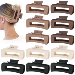 Sisiaipu 12 Pcs Large Hair Claw Clips for Thick Hair, 4.1 x 2.1 x 1.2 Inch, Square Hair Clips Jumbo Jaw Clips, Bulk Hair Accessories for Women and Girls - Brown