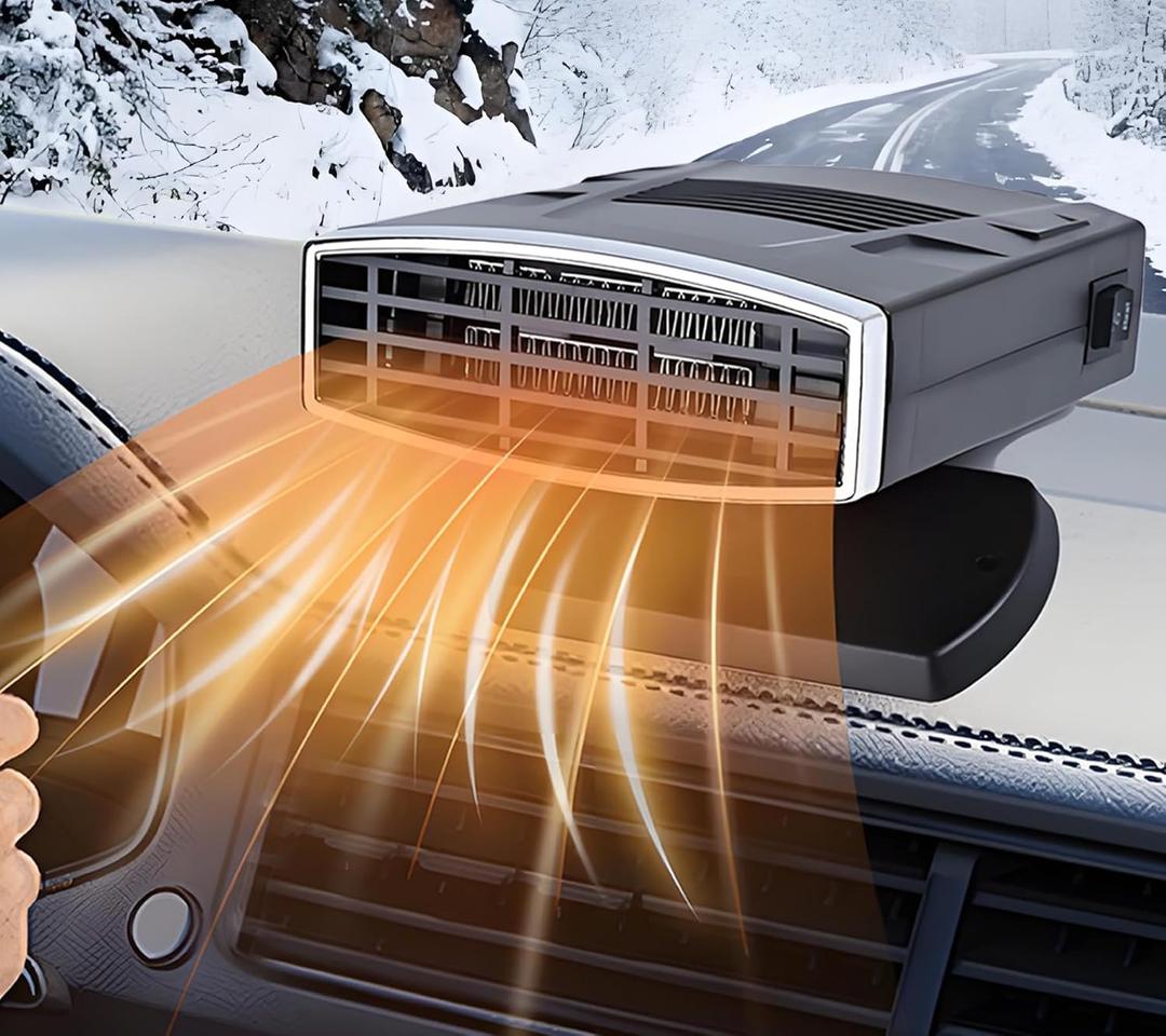 Car Heater, Portable 200W 12V Car Heater & Defroster, 2-in-1 Fast Heating & Cooling Fan, Plug in Car Heater for Windshield Defogger, 360 Rotatable Car Heaters for Vehicle,RV,SUV (Black&Silver)