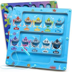 Montessori Wooden Magnetic Maze Board, Ocean-Themed Double-Sided Toy for Letter, Color, and Number Matching, Educational Christmas Birthday Party Gift for Boys and Girls Ages 3-5 4-8