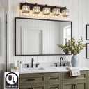 VOLISUN Black Bathroom Light Fixtures, Modern Bathroom Lighting Fixtures Over Mirror, 5 Light Bathrooms Vanity Light, Crystal Vanity Light for Bathrooms-UL Certificated(Exclude Bulb)