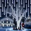 PEMOTech Christmas Lights Outdoor,16 Tubes 576 LED 16 Inch,Meteor Shower Lights Outdoor,Waterproof Icicle Lights,Luces Navideas para Exteriores,White,50 ft for Christmas Tree,Party,Garden Decor