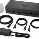 Dell UD22 Universal Docking Station USB-C/USB-A  Supports Dual/Triple & 4 Monitors + HDMI Cable, DisplayPort Cable + USB-C Cable + Original Dell 180 W Power Adapter & Cleaning Cloth  Black