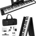 Finger Dance 61 Key Folding Piano Keyboard, Upgrand Imitation Wood Texture Keyboard Portable Piano, Bluetooth & MIDI, Foldable Keyboard Piano for Beginner - Deep Black