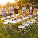 Sweetcrispy 8 FT Folding Picnic Table Easy to Fold and Store, Foldable Table for Camping Picnic Dining Party Kitchen Outdoor Indoor with Carrying Handle