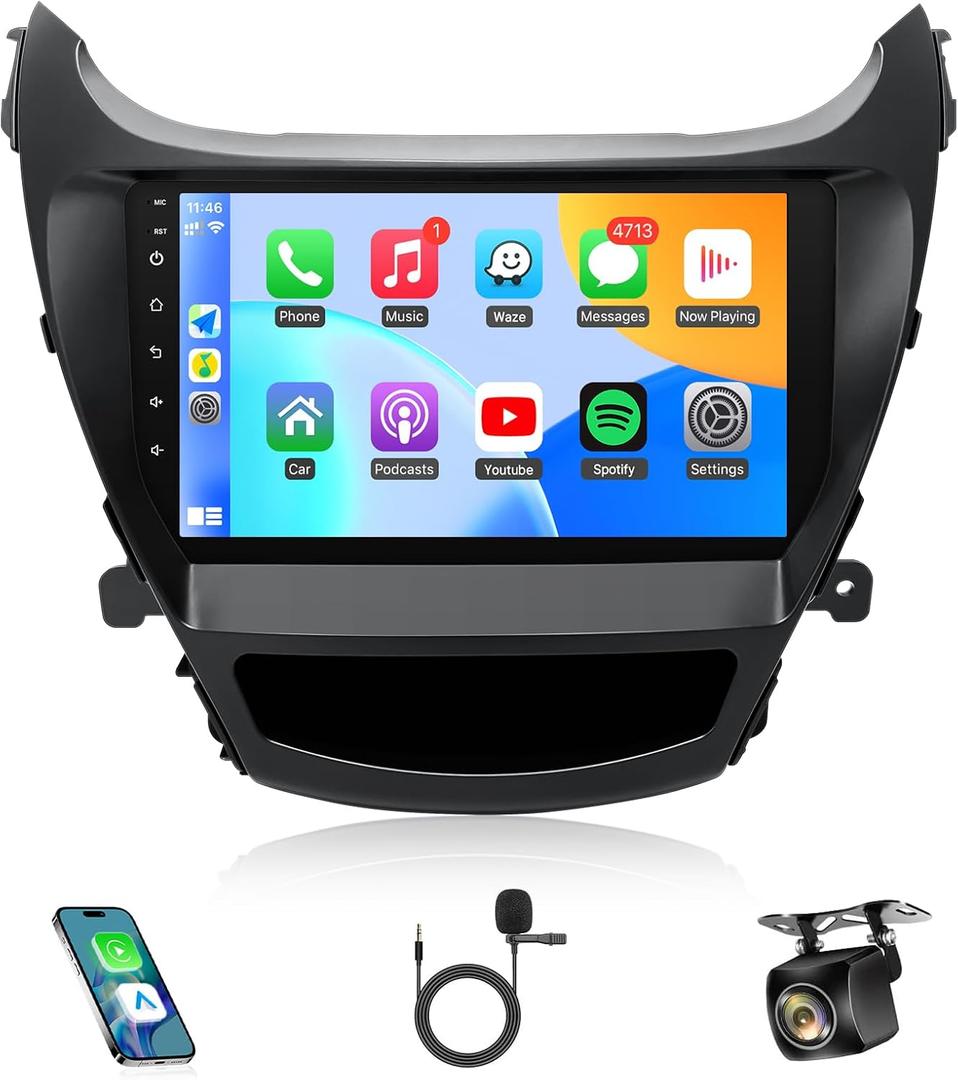 Naifay Android Car Stereo for Hyundai Elantra 2014 2015 2016 Radio, 9inch Touch Screen for Hyundai Elantra Stereo with CarPlay Android Auto Bluetooth FM GPS WiFi Camera Mirrorlink SWC+MIC