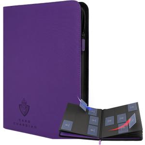 Card Guardian - 9 Pocket Premium Black Binder with Zipper for 360 Cards - Side Loading Pockets for Trading Card Games TCG (Purple)