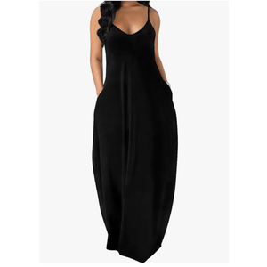OFEEFAN Women's Maxi Dresses Summer Spaghetti Strap Dress with Pockets M