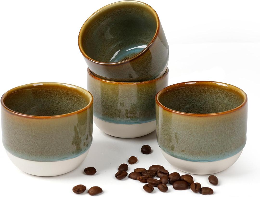 Ceramic Espresso Cups Set, Espresso Coffee Mugs, Special Glazed Demitasse Cups Expresso Coffee Cup for Espresso Machine (Kiln-Fired Blue)