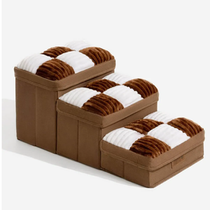 FUNNYFUZZY Dog Stairs with Storage 13“H,Foldable 3-Step Pet Steps for Small Medium Dogs with Sturdy Stylish Cover,Dog Steps for Couch Sofa and Chair,Non-Slip, Indoor,Brown