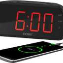 Coby Digital Dual Alarm Clock with FM Radio - Large LED Display Bedside Clock with Battery Backup, USB Phone Charger, Volume, Dimmer, 20 Memory Presets, Snooze, 12/24H, Travel, Home, Office