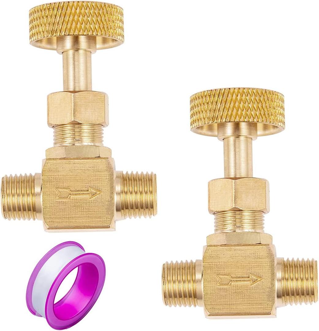2 Piece Heavy Duty Brass Instrument Replacement Control Needle Valve 1/4" Npt Male X 1/4" Npt Male Connection