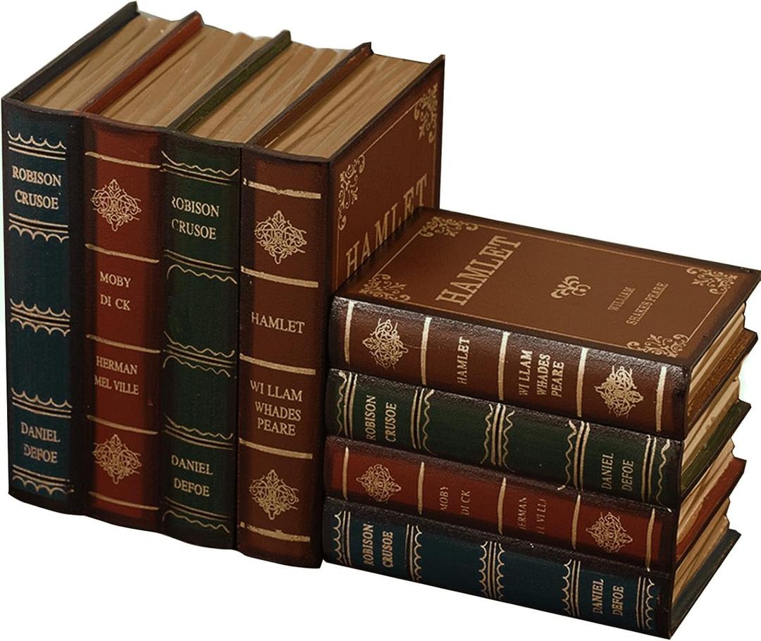 2 Pack Decorative Book Boxes Wooden Antique Book Decorations Vintage Book Storage Box (Style B)