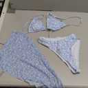 SHENHE Women's 3 Piece Textured High Cut Halter Triangle Bikini Swimsuit with Cover Up (Floral Light Blue) S