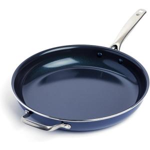 Blue Diamond Ceramic Nonstick 14" Frying Pan Skillet, PFAS-Free Cookware, Jumbo Cooker with Helper Handle, For Large & Family Sized Meals, Dishwasher & Oven Safe, Blue