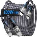 USBC to USBC 100W [10ft/2 Pack] USB C to USB C Fast Charging Cable Braided C to C Charger Cord for MacBook Pro/Air, iPhone 16 15 Pro Max Plus,iPad Pro,Samsung Galaxy S25 Ultra S24 S23,Pixel,PS5,Switch