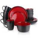 GOOD ALWAYS Plates and Bowls Sets, 16 Pieces Dinnerware Sets, Dishes Set for 4, Christmas, Kitchen Set is Home Essentials, Black & Red