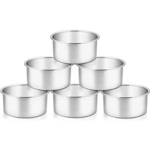 TeamFar 4 Inch Cake Pan, 6 Pcs Layer Baking Round Cake Pans Set Stainless Steel, For Baking Steaming Serving, Healthy & Sturdy, Mirror Finish & Dishwasher Safe (Silver)