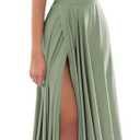 Women's Off The Shoulder Bridesmaid Dresses with Slit Satin Formal Gowns Long Prom Evening Party Dress with Pockets (Green, 14)