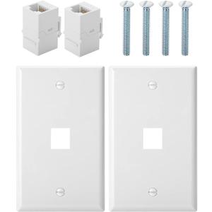 Bates- 1 Port Ethernet Wall Plate, 2 Pack with 2 Pcs of Cat6 Keystone Jack, Ethernet Wall Outlet, RJ45 Wall Plate, Ethernet Wall Jack, Cat 6 Wall Plate and Jack, Ethernet Outlet, Cat6 Wall Plate