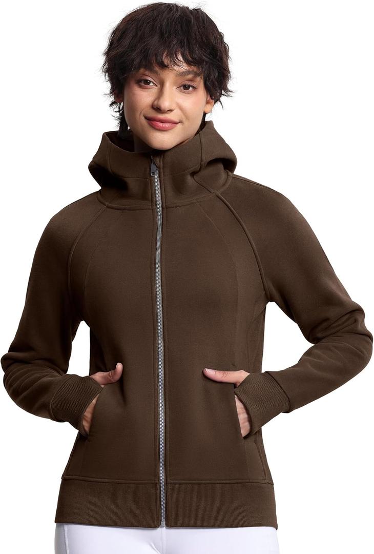 THE GYM PEOPLE Women's Zip Up Hoodies Fleece Workout Jackets Sweatshirts with Pockets Thumb Hole (X-Large, Brown)