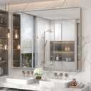 50x40 Silver Brushed Nickel Bathroom Mirror for Wall, Rounded Rectangle Silver Framed Bathroom Vanity Mirror, Anti-Rust, Shatterproof, Hangs Horizontally or Vertically