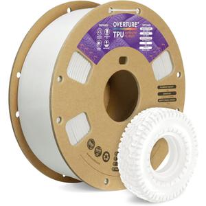 OVERTURE TPU Filament 1.75mm Flexible Roll, 95A Soft 3D Printer Filament, 1kg Spool (2.2 lbs), Fit Most FDM Printer (TPU White)