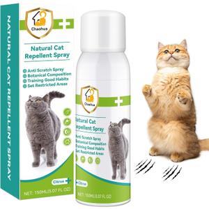 Cat Deterrent Spray, Natural Cat Repellent for Indoor & Outdoor Use, Safe Anti-Scratch Furniture Protector, Effective Cat Training Aid Spray for Sofa, Carpet & Door 150ml (White)