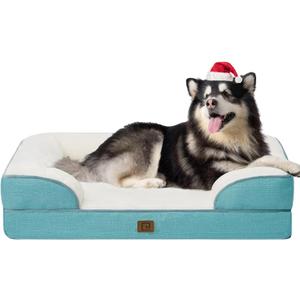EHEYCIGA Orthopedic Dog Beds for Extra Large Dogs, Waterproof Memory Foam XXL Dog Bed with Sides, Non-Slip Bottom and Egg-Crate Foam Big Pet Couch Bed with Washable Removable Cover, Turquoise Blue