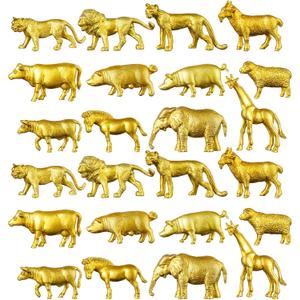 Deekin 24 Pcs Gold Plastic Animal Figurines Toys Zoo Safari Animals Figures Safari Figurines Decor Mini Jungle Cake Toppers for Themed Birthday Party