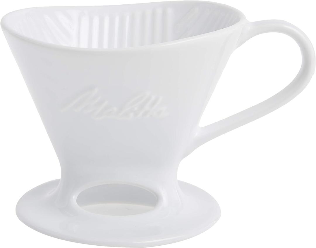Melitta 1 Cup Porcelain Pour-Over Cone Coffeemaker, Glossy White