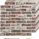 Faux Brick Tile 3D Strip Wall Paneling, 100 Sq.Ft Self-Adhesive Artificial Stone Backsplash Waterproof Foam Panels for Bedrooms, Bathrooms, Kitchens, 20 PCS, Light Curry (Grey&Brown)