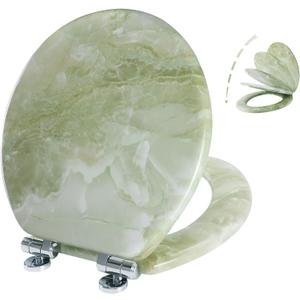 Angel Shield Marble Toilet Seat Durable Molded Wood with Quiet Close, Easy Clean, Quick-Release Hinges Round Toilet Seat (Round, Green Marble)