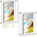 PPH-Sisy 8x10 Acrylic Magnetic Picture Frame 2 Pack, Double Sided 360 Rotating Clear Photo Frame, Frameless Desktop Display for Home Office Decor, Wedding Birthday Graduation Gift