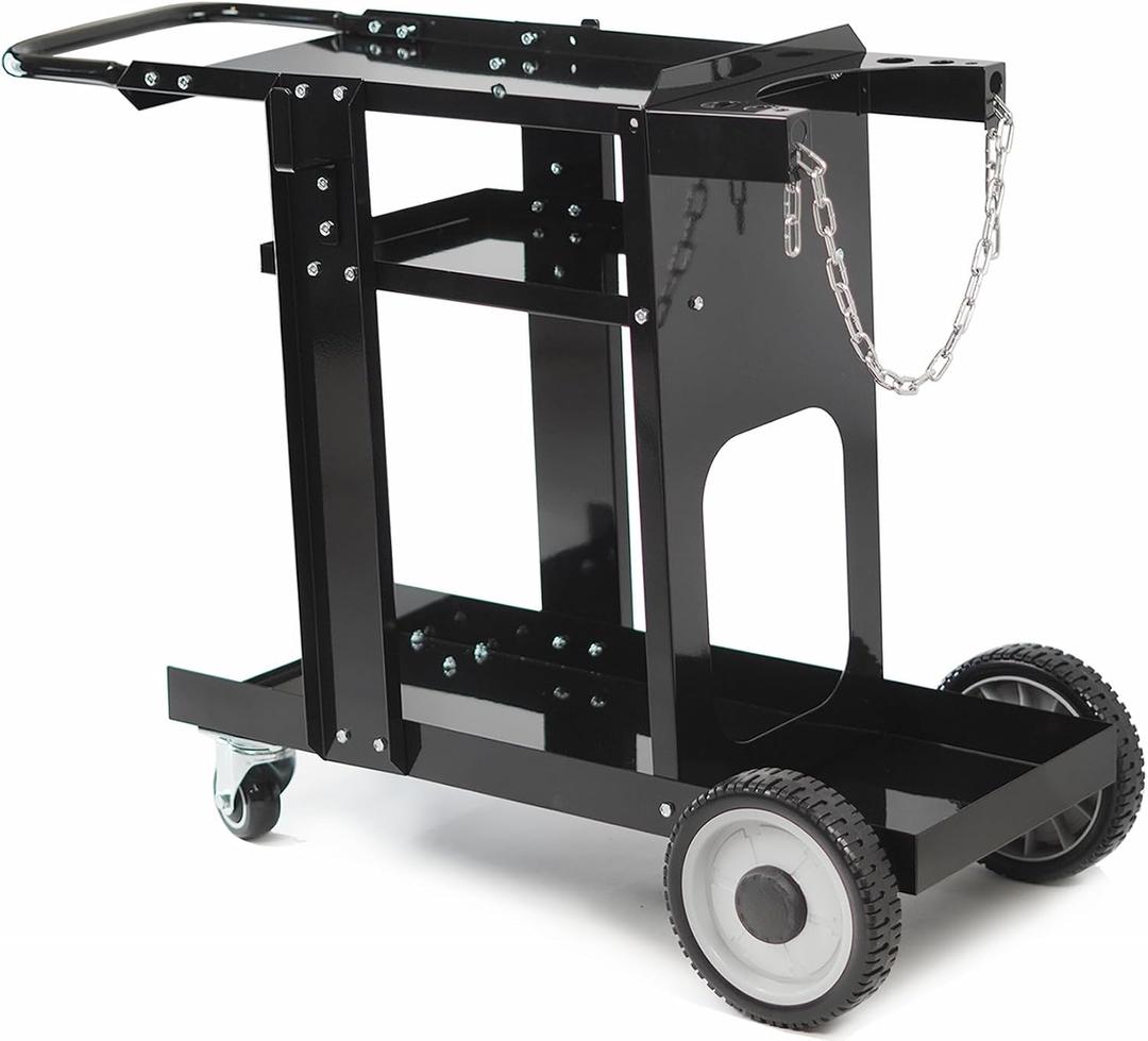 Welding Cart for TIG MIG Welder Plasma Cutter Gas Bottle Storage 3-Tier Shelves Black