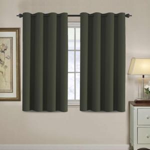 H.VERSAILTEX Blackout Curtain for Living Room Small Window Kitchen Blackout Curtains 45 inch Length Energy Saving Solid Grommet Blackout Drape, One Panel, Olive, 52" W x 45" L