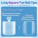 2 x Upgraded Toe Nail Tips, Square Full Cover for Wide Long Nail Beds, Matte Pre-shaped Press on Toenails for Women Extensions Home DIY Nail Salon 300PCS 15Sizes