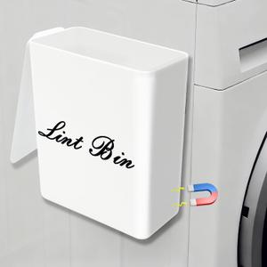 Artilife Magnetic Plastic Lint Bin with Lid for Laundry Room, 6 X 5 Inch Compact Wall Mount Lint Holder for Dryer, Small White ABS Can for Dryer Lint and Sheets