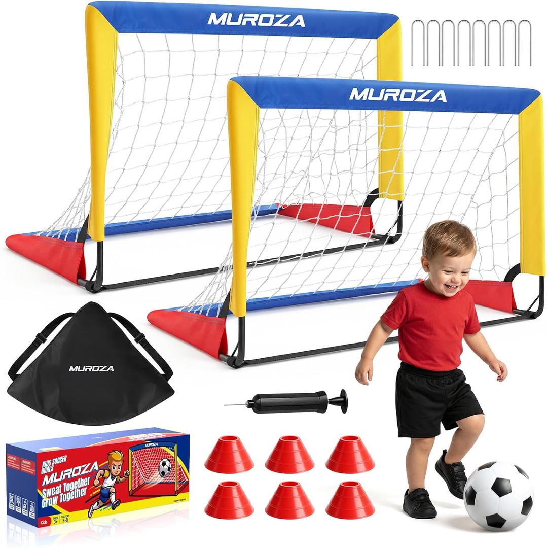 Kids Soccer Goal, Soccer Goals for Backyard Set, 2 Pack of 2x1.5ft Portable Pop Up Soccer Net Set with Ball, Cones, Complete Training Equipment for Youth Ages 3-8