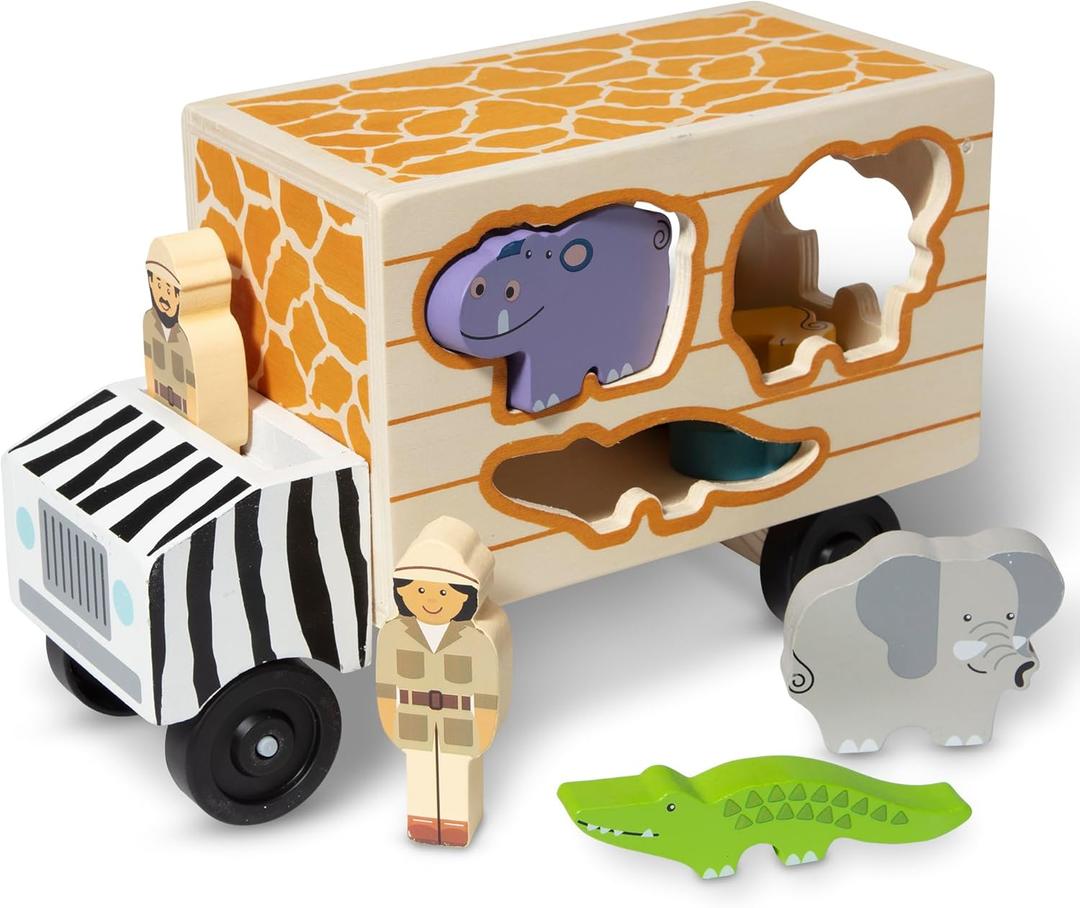 Melissa & Doug Animal Rescue Shape-Sorting Truck - Wooden Toy with 7 Animals and 2 Play Figures